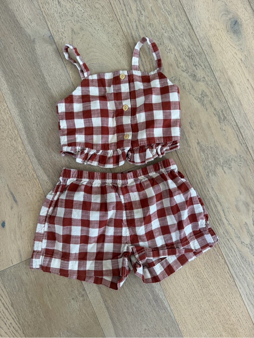 H&M  White brown Gingham Button Front Tank Top Shorts Set Size 5T